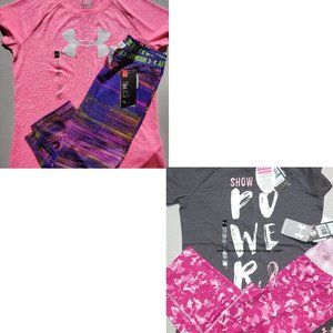 Under Armour Girls Large Capri Leggings w/ T-Shirt  - 2 Outfits Pink Purple
